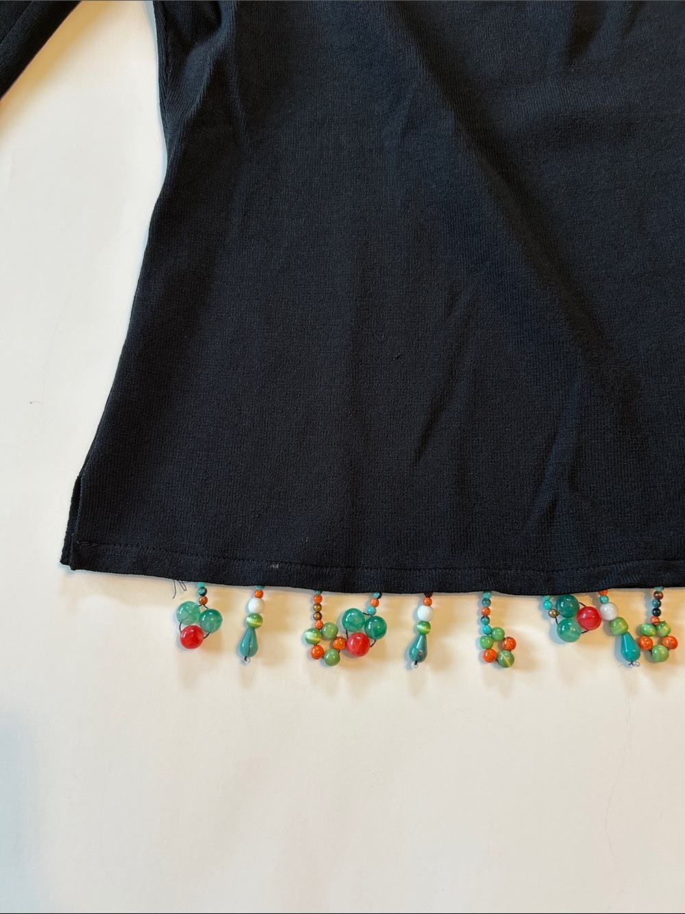 Joseph A. Black Scoop Neck 3/4-Sleeve Top with Multicolor Beaded Hem - Picture 4 of 5